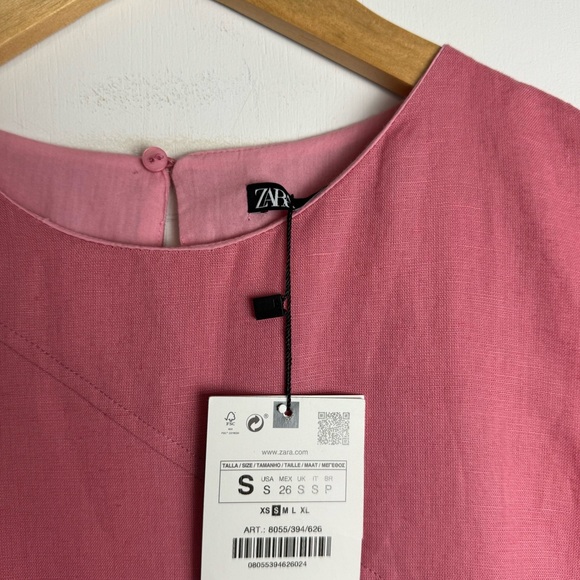 NWT Zara Pink Linen Blend Midi Dress Sz Small Side Slits Boho Chic - Picture 6 of 16